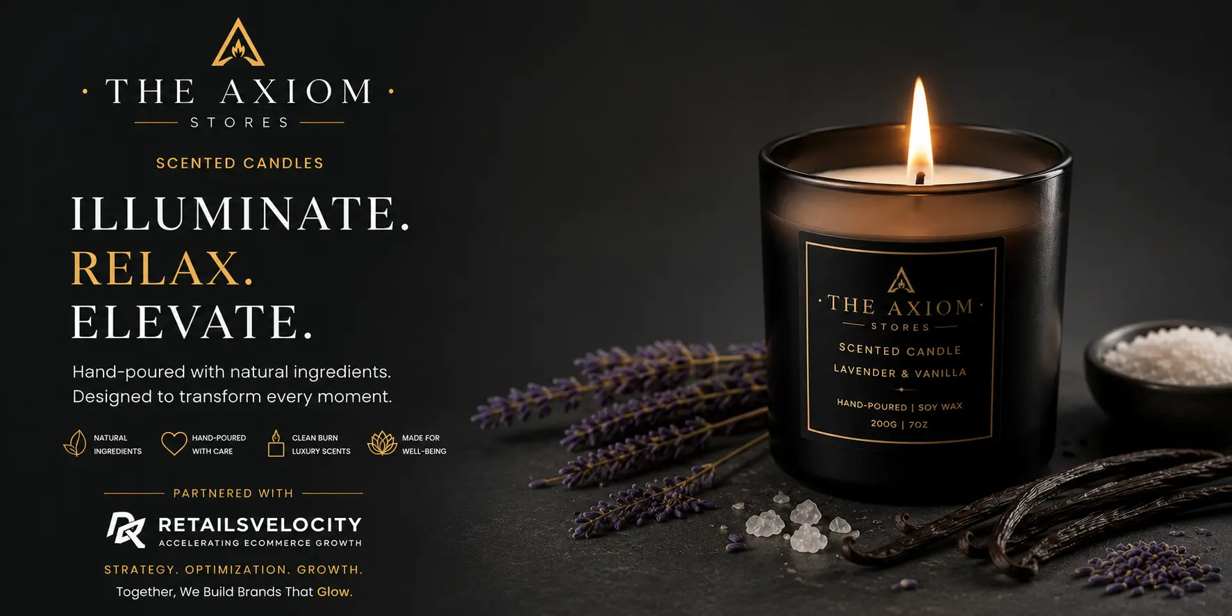 The Axiom Stores scented candle ecommerce case study artwork