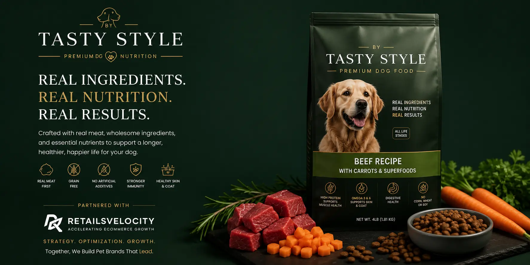 Tasty Style premium dog food ecommerce case study artwork